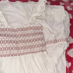 White and Pink Smocked Women's Flowy Dress